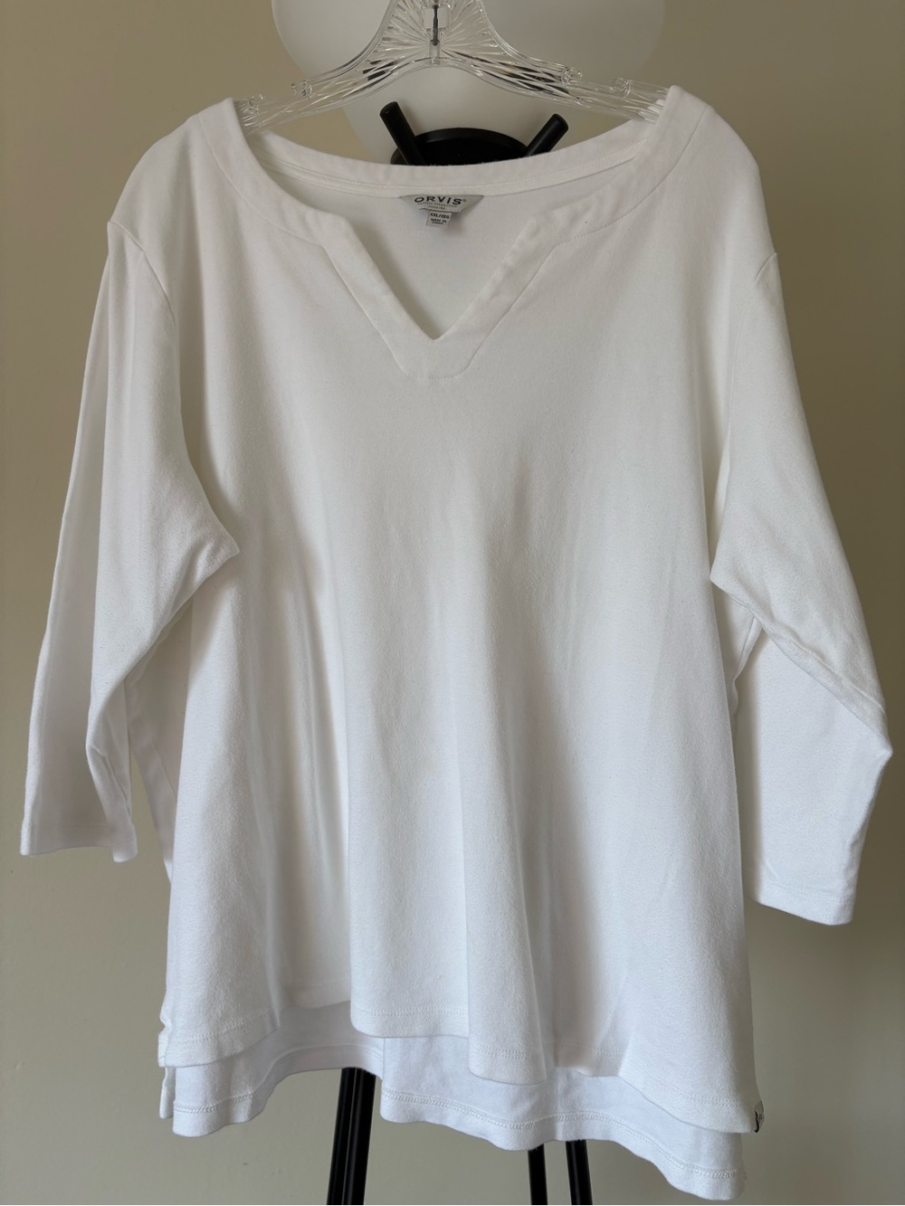 Orvis Classic White Split Neck 3/4 Sleeve Top XXL